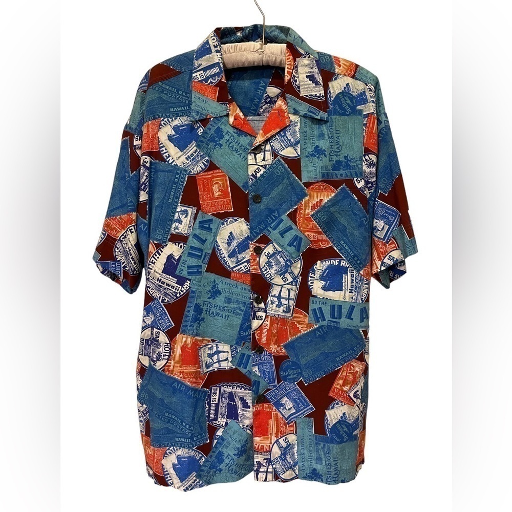 CACTUS Black Label Blue Hawaiian Stamp Collection Shirt